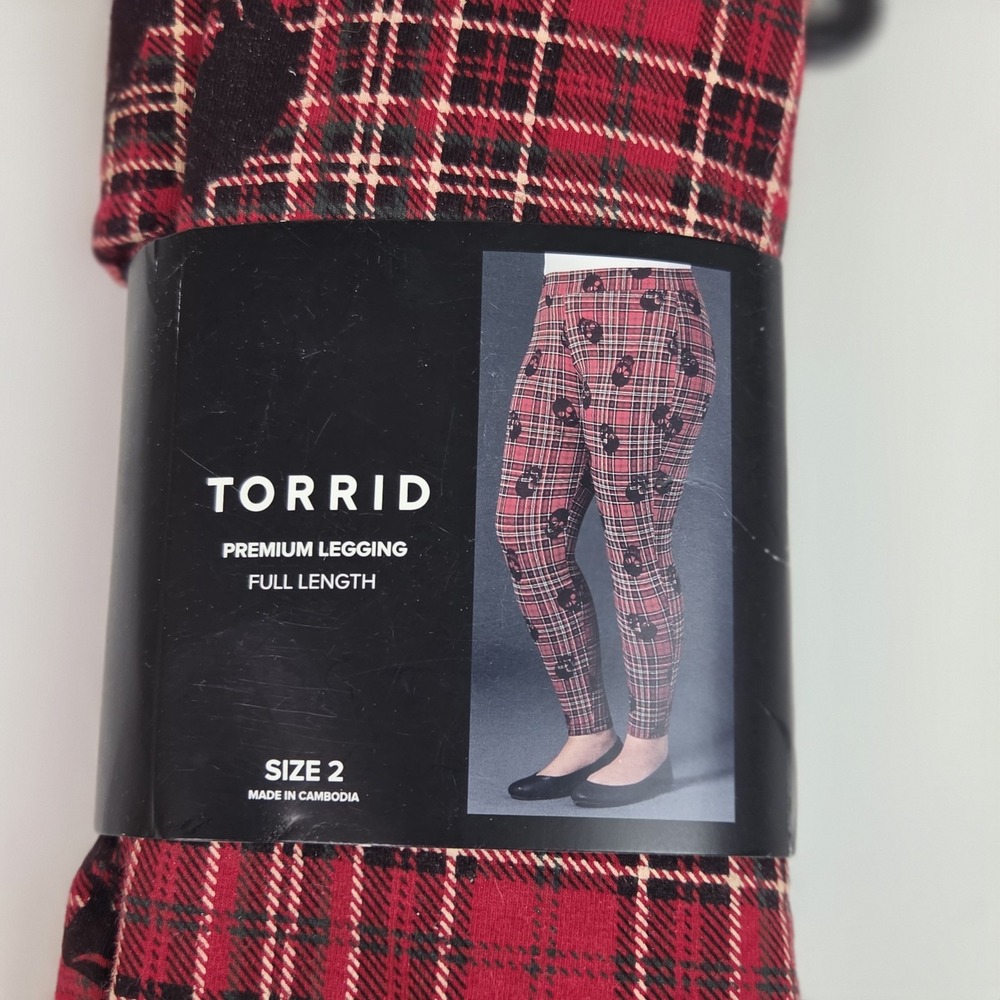 Torrid Premium Legging Premium Legging Skull Plaid Red Size 2X